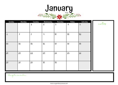 January Calendar Template Free Printable