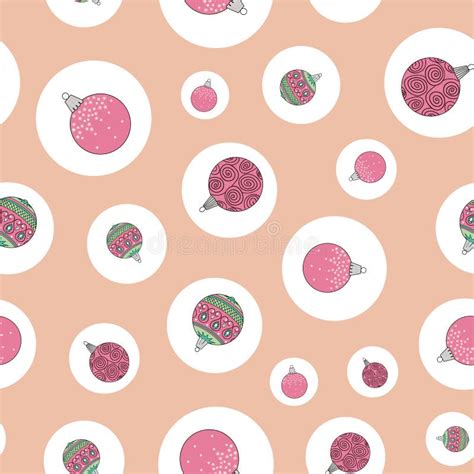 Vector Pink Christmas Ornaments In Bobbles Seamless Pattern Print