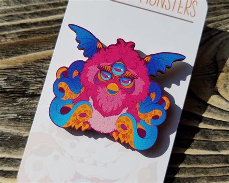 Evil Furby Wood Lapel Pin Chibi Monster Badge Etsy