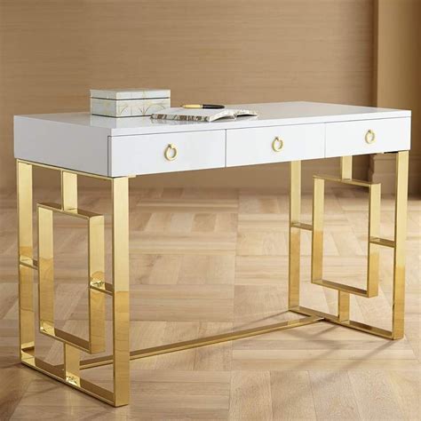 Baccarat 47 Wide White Lacquer And Gold Writing Desk 46y87 Lamps