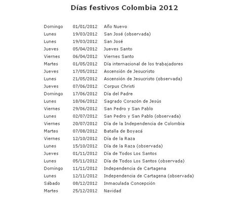 DÍas Festivos En Colombia Pura Carreta