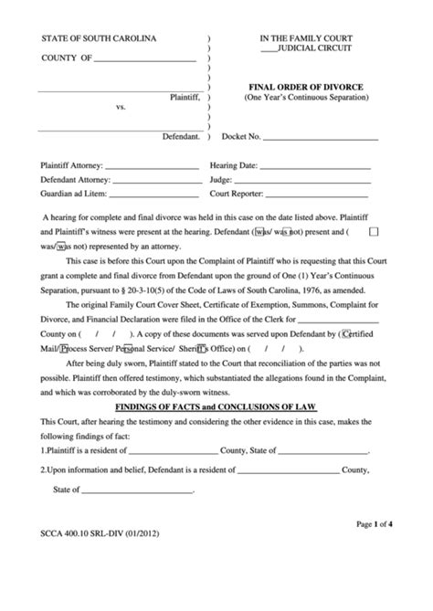 Final Order Of Divorce Form Printable Pdf Download