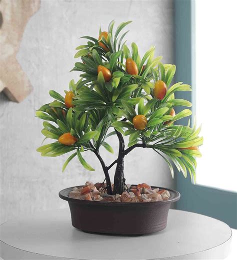 Buy Green Y Shape Mango Tree Artificial Bonsai Plant With Pot By
