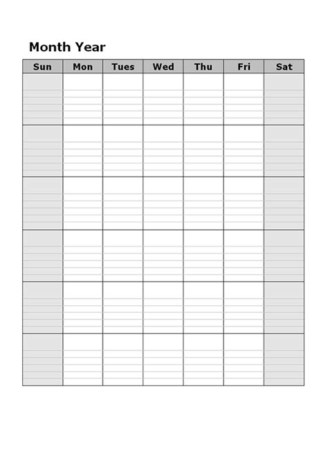 Printable Blank Monthly Calendar Template Portrait Images And Photos