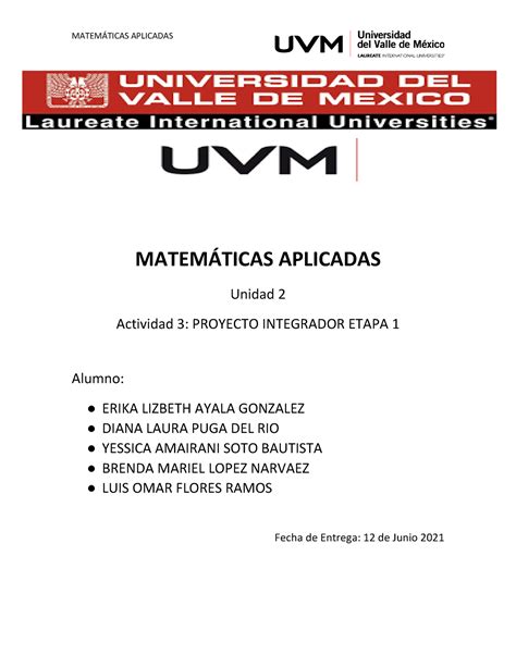 Proyecto Integrador Etapa 1 MatemÁticas Aplicadas Unidad 2 Actividad