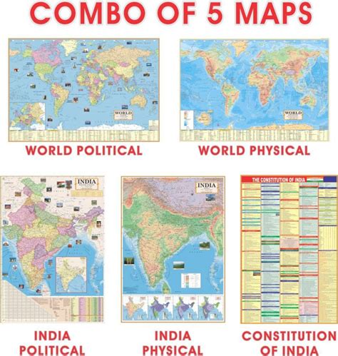 Combo Of 5 Maps Indian Constitution Chart With India And World Map