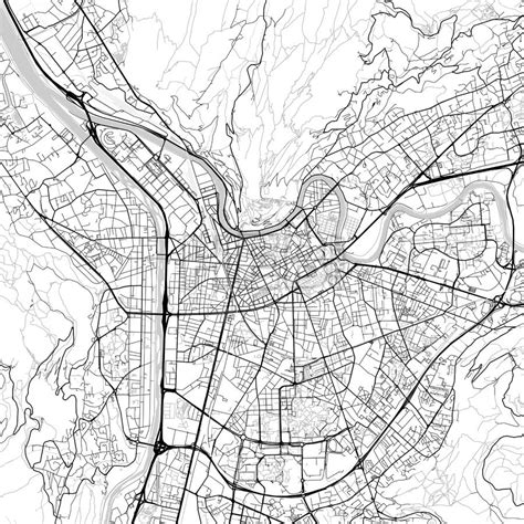 Grenoble Isère Downtown Map Light Hebstreits Sketches Map Vector