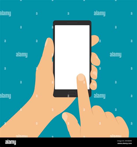 Flat Design Illustration Of Hand Holding Mobile Phone With Blank White