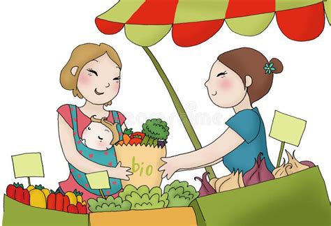 Young Mother At The Market Stock Illustration Illustration Of
