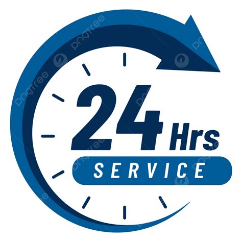 24 Hours Service Sign Design With Blue Round Arrow And Clock 24 Hours