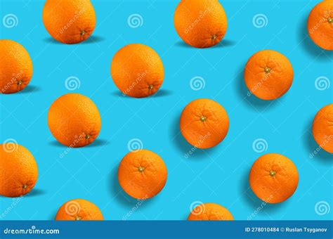 Pattern Of Citrus Fruit Orange On Blue Background Fresh Repeating
