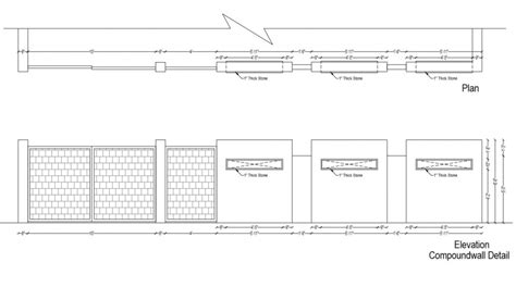 Detail Plan And Elevation Of The Compound Wall 2d View Pdf File Cadbull