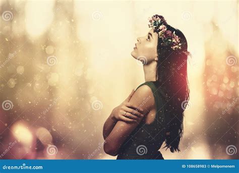 Beautiful Young Woman With A Garland Stock Image Image Of Female