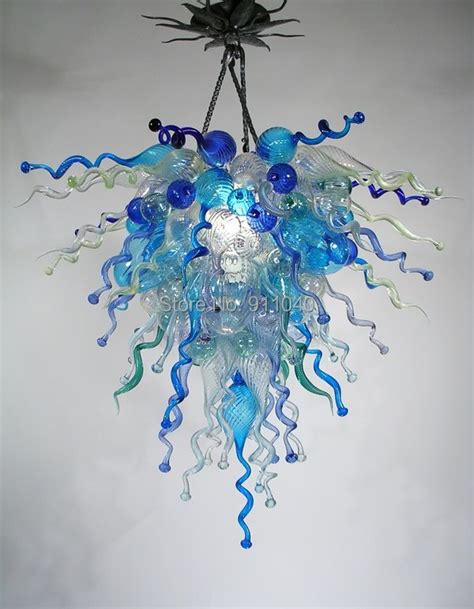 Modern Murano Glass Chandelier Chihuly Style In Blue Led Lights