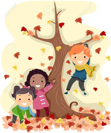 Kids Playing In Leaves Clip Art