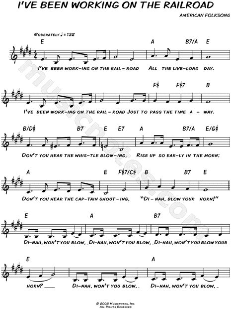 American Folk Song I Ve Been Working On The Railroad Sheet Music Leadsheet In E Major