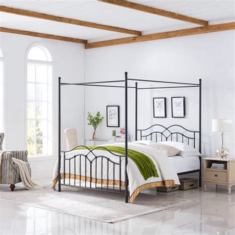 High end wrought iron beds canopy beds and iron bed frames. Simona Traditional Iron Canopy Queen Bed Frame, Charcoal ...