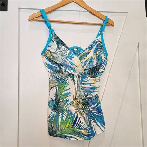 Tara Grinna Swim Tara Grinna Tankini Blue Green Palm Print Designer