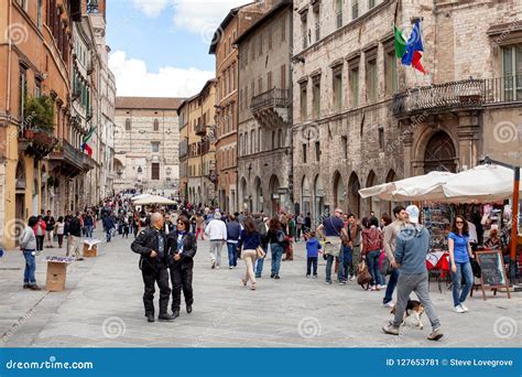 People On The Streets Of The Ancient Town Of Perugia Editorial Photo