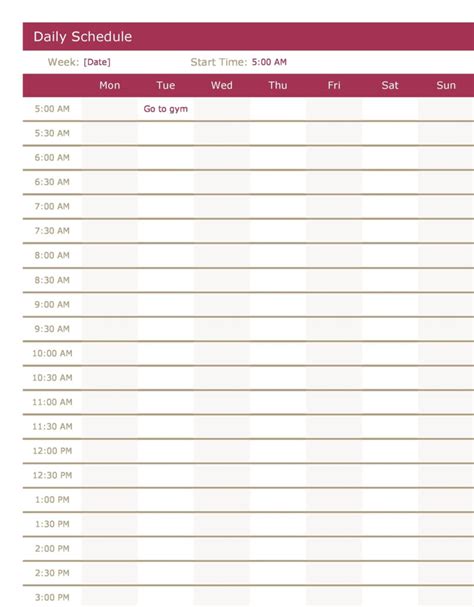 Blank Schedule Printable 30 Minute 24 Hour Example Calendar Printable