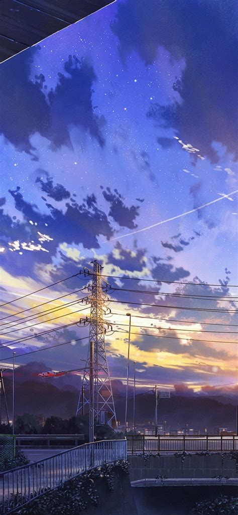 Download 1125x2436 Anime Landscape Scenery Clouds Stars Buildings