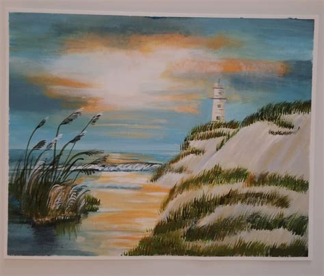 Sold 8x10 Acrylic Painting Of A Sunset With Beach And