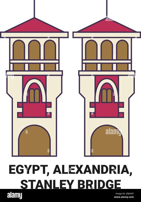 Egypt Alexandria Stanley Bridge Travel Landmark Vector Illustration