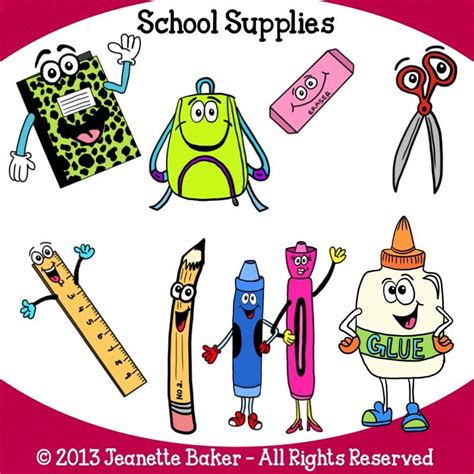 School Supplies Clip Art By Jeanette Baker