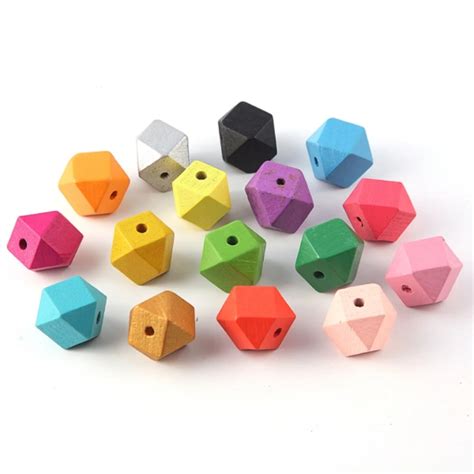 Sanshoor 100pcs 20mm Geometric Colorful Wooden Beads Rainbow Hexagon