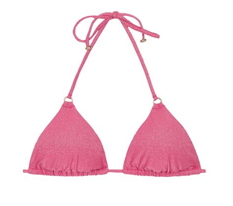 Triangle Bikini Top In Pink Lurex With Ring Detail Soutien Radiante