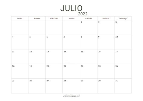Calendario Julio 2022 Para Imprimir Gratis Una Casita De Papel