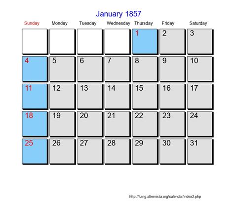 January 1857 Roman Catholic Saints Calendar