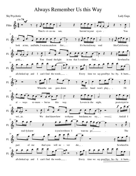 Always Remember Us This Way Sheet Music For Piano Other Woodwinds