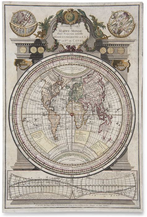 Rare 18th Century Paper Instrument With An Unusual World Map Rare