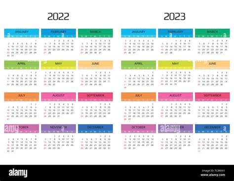 Calendario 2022 Y 2023 Plantilla 12 Meses Incluir Eventos De