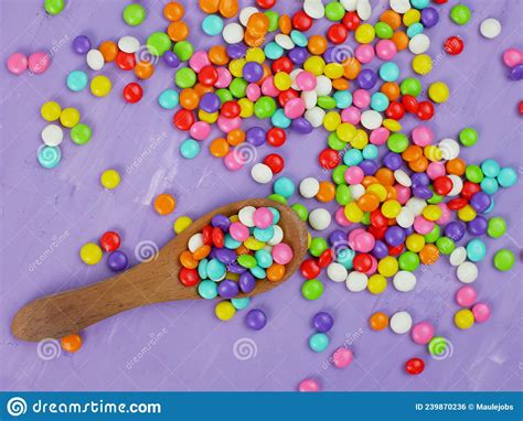 Top View Of Colorful Sweet Candy Rainbow Candy Sprinkles Stock Photo