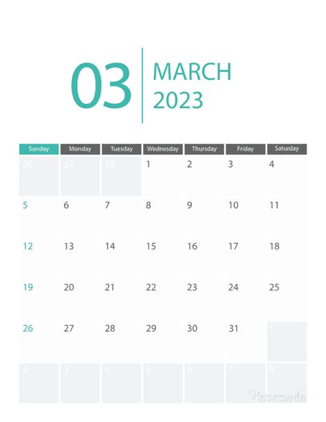 March 2023 Calendar Free Printable With Holidays