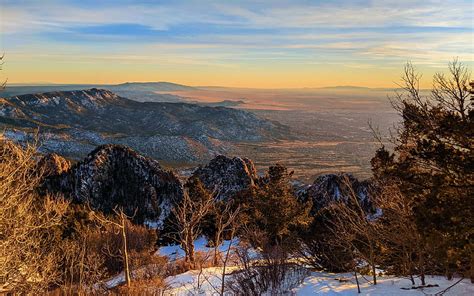 Sunset From Sandia Crest New Mexico Mountains Landscape Rocks Usa