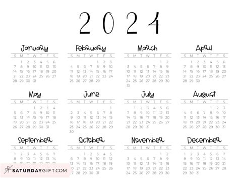 2024 Yearly Calendar 2024 Yearly Calendar 2024 Calendar Printable