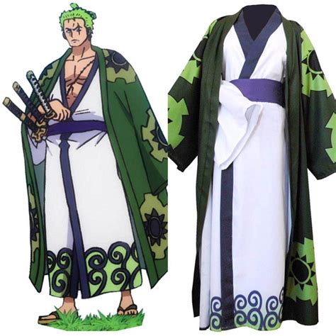 One Piece Roronoa Zoro Cosplay Costume Kimono Robe Full Suit Th