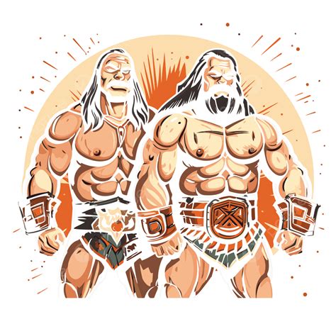 Pro Wrestling Vector Sticker Clipart Pair Of Cartoon Wrestlers With
