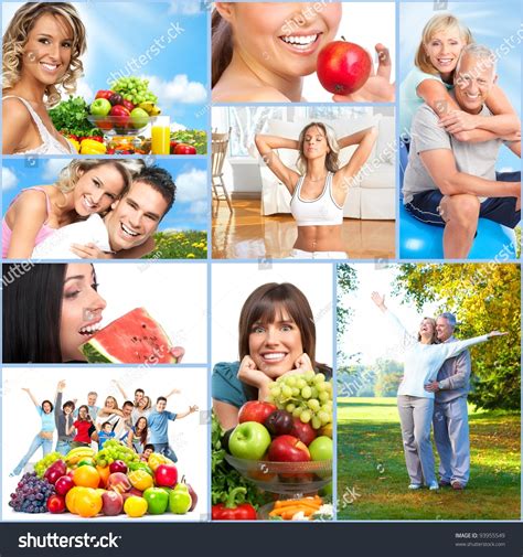 Happy People Collage Healthy Lifestyle Diet Stock Photo 93955549