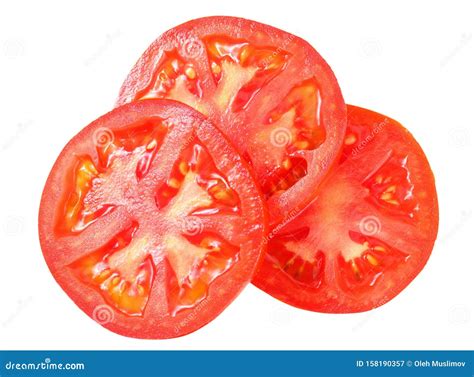 Fresh Tomato Slices Isolated On White Background Top View Stock Image