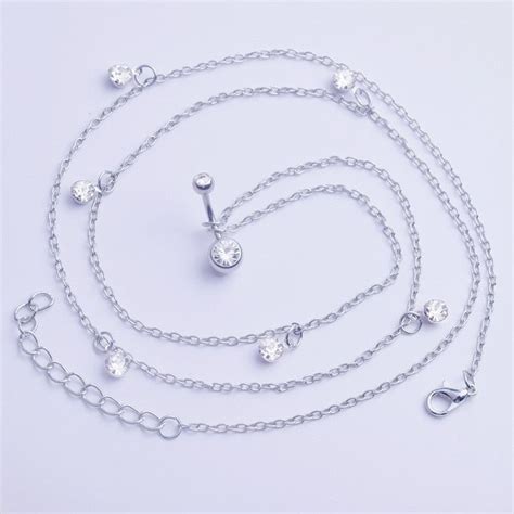 Women Sexy Rhinestone Dangle Stainless Steel Belly Button Chain Navel Piercing Body Jewelry