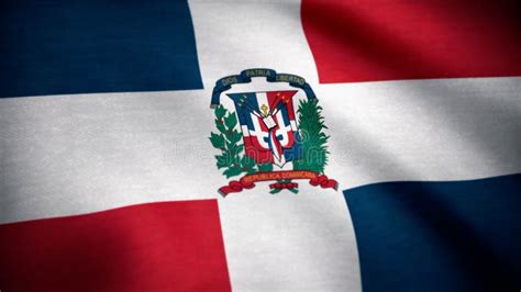 Le Drapeau De La République Dominicaine Ondule Au Dessus Du Ciel
