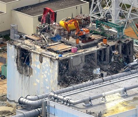 part of remains of nuclear powerplant at fukushima daiichi nuclear power plant in Ōkuma