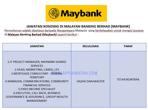 Portal jawatan kosong kerajaan dan swasta di malaysia, jawatan kosong, tip mendapatkan kerja, kerja kerajaan, jawatan kosong spa, kerja kosong terkini Jawatan Kosong di Malayan Banking Berhad (Maybank ...