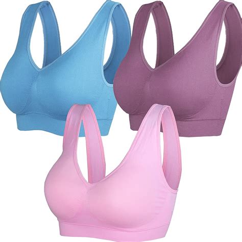 Cabales Womens 3 Pack Seamless Wireless Sports Bra With Removable Pads