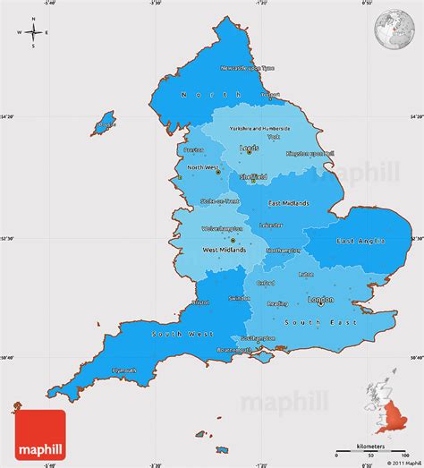 Political Shades Simple Map Of England Cropped Outside