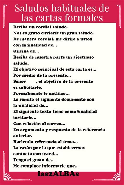 Saludos Formales Carta Formal Cómo Escribir Una Carta Palabras De